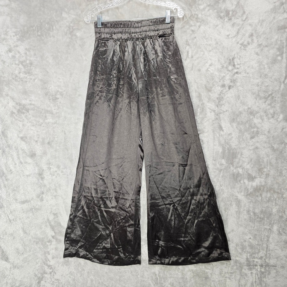 Free People Movement Pants Women S Green Metallic Wide Leg Hi Rise Elastic Waist